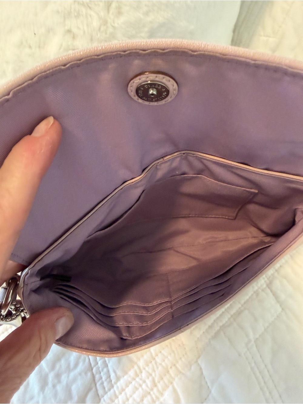 Coach Ashley Blush Pink Leather Pleated Fold-Over Clutch/Wristlet 9x6 - Picture 6 of 9